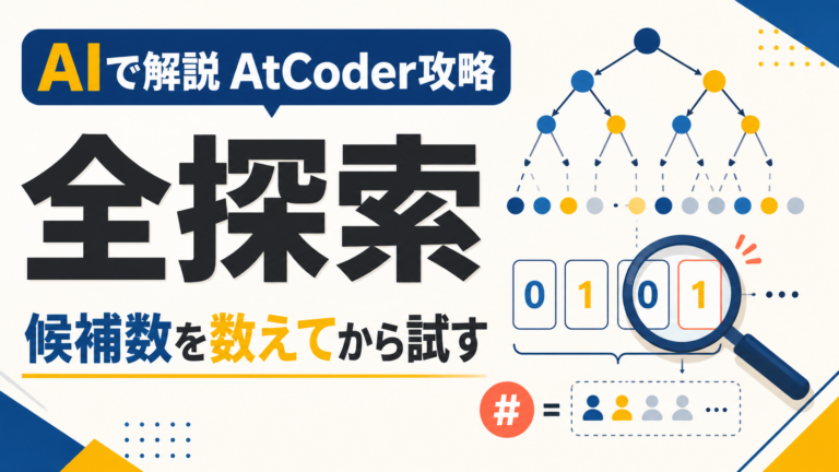 AtCoder攻略の全探索を候補数と分岐で説明する図