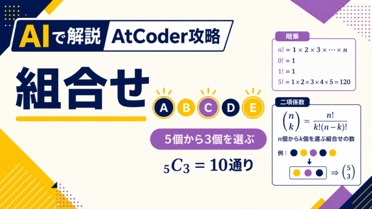 5個から3個を選ぶ組合せと階乗・二項係数を示す図